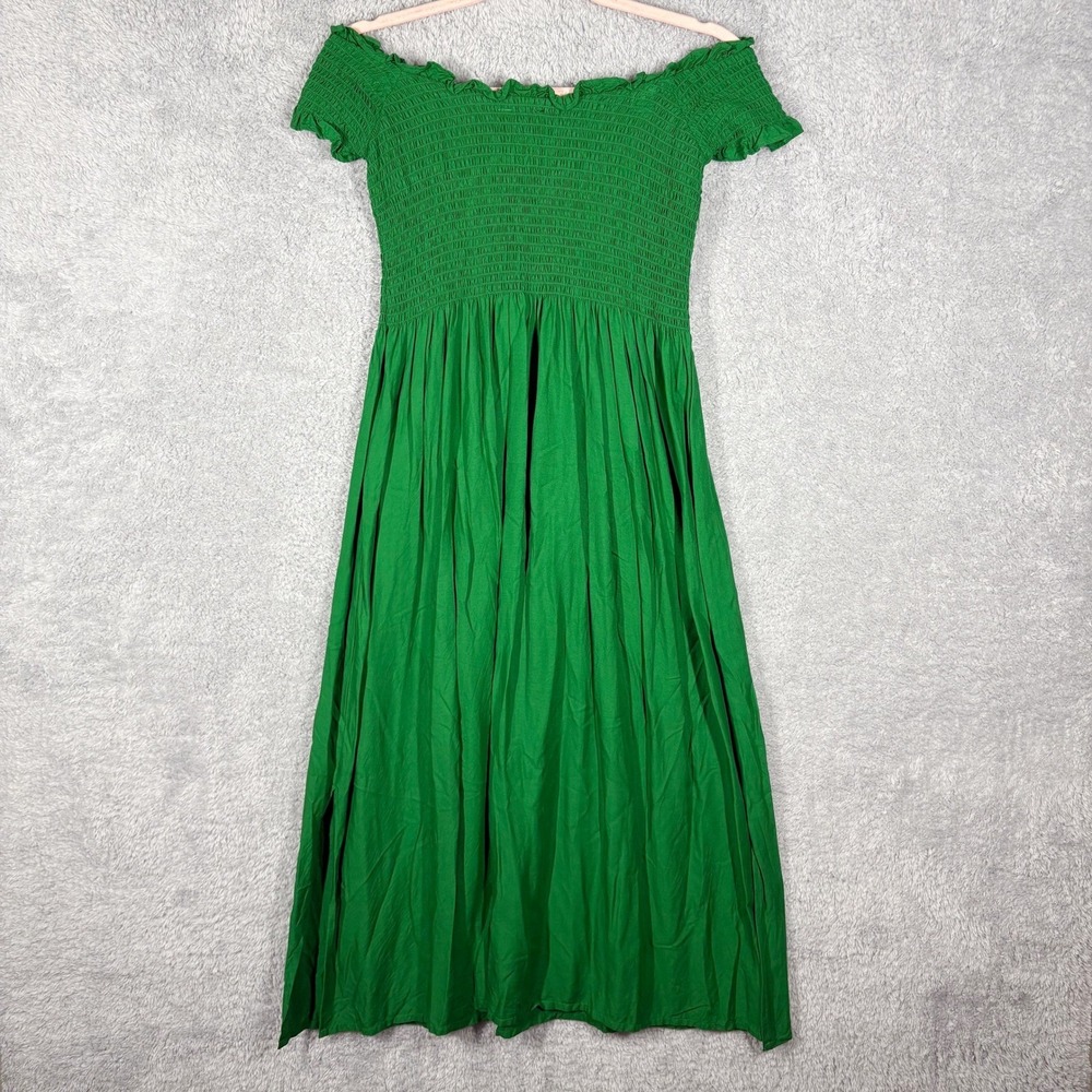 Bardot Cindy‎ Smocked Off Shoulder Midi Dress Size 8 Kelly Green Lightweight - Picture 9 of 9